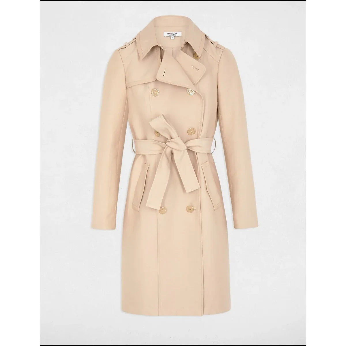 Morgan Beige Long Belted Trench Coat – Mid‑Length Tailored - Gomix Brands Outlet